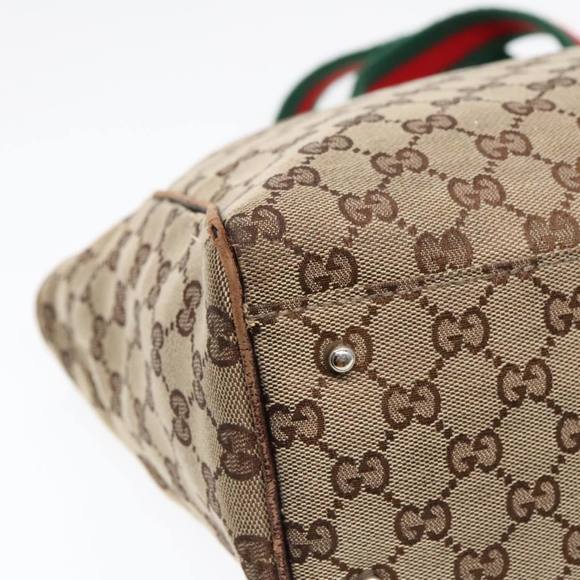 GUCCI GG Canvas Web Sherry Line Tote Bag Beige Green Red 145758 Auth 93992 - Picture 16 of 16
